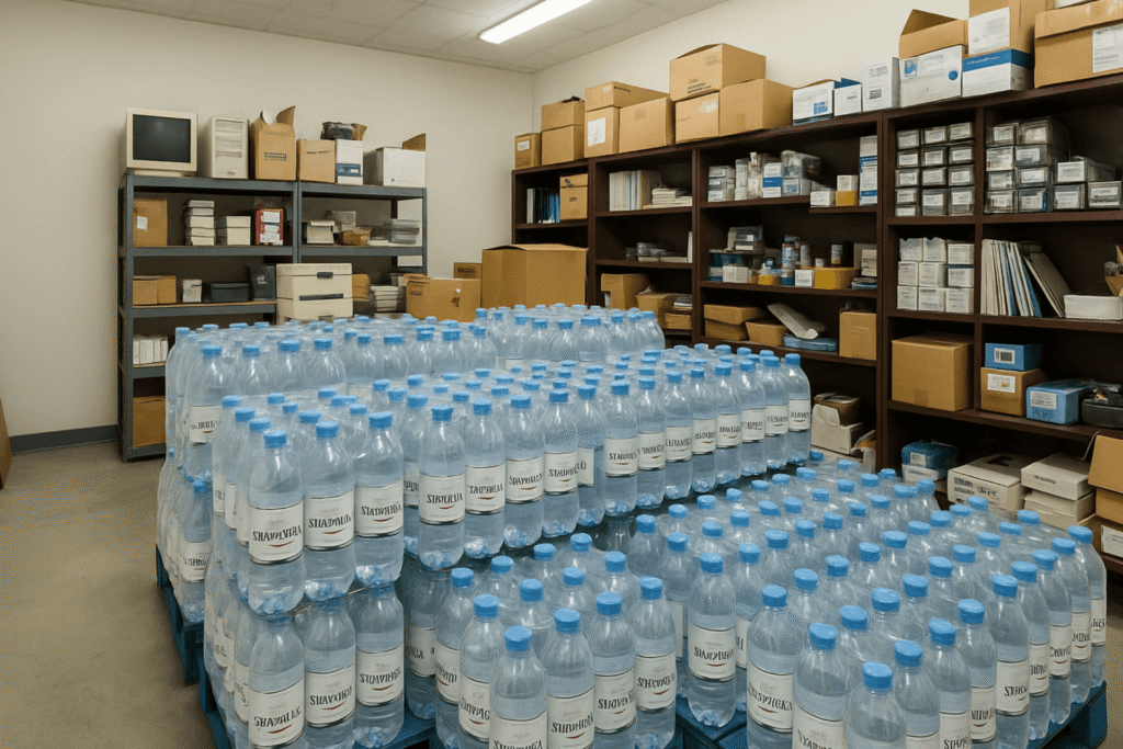 Jak przechowywać wodę butelkowaną w biurze lub magazynie.