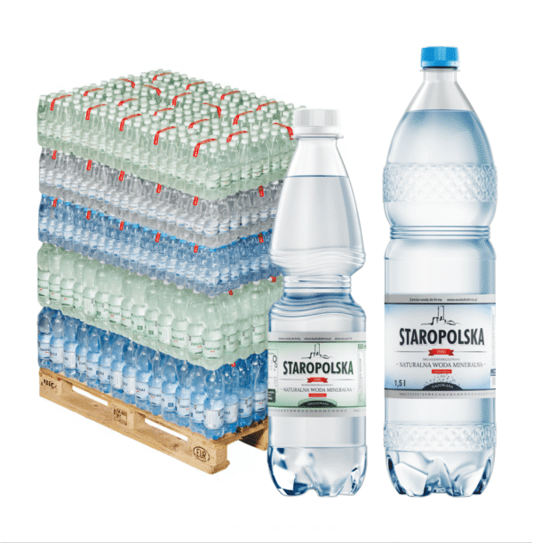Woda Staropolska – paleta MIX pojemności 0,5l + 1,5l